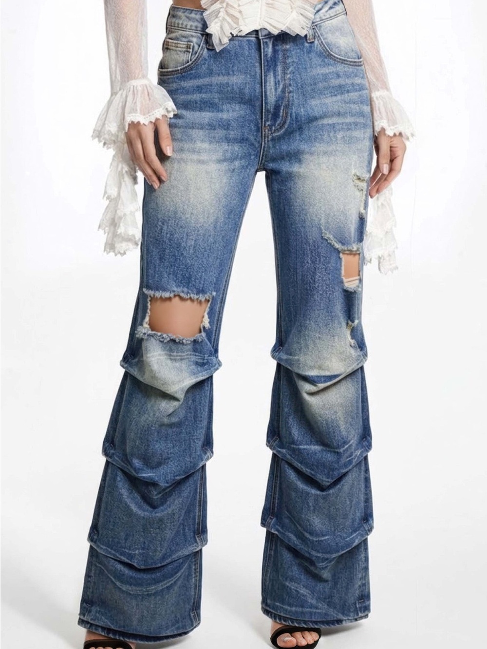 Riot Stack Destroyed Flare Jeans